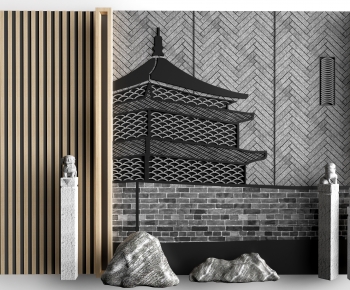 New Chinese Style TV Wall-ID:972084055