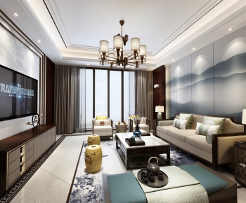 New Chinese Style A Living Room-ID:915628917
