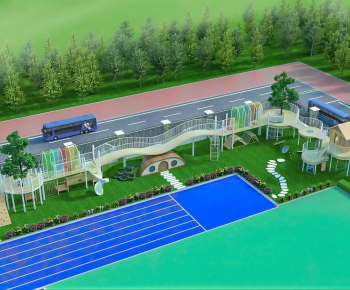 Modern Outdoor Space In Kindergarten-ID:492571121
