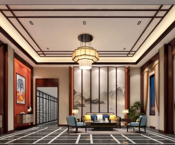 New Chinese Style A Living Room-ID:762848949