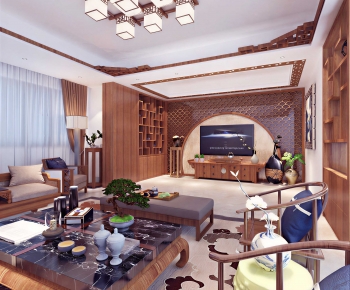 New Chinese Style A Living Room-ID:802356964