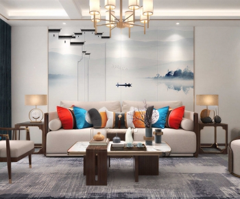 New Chinese Style A Living Room-ID:689553988