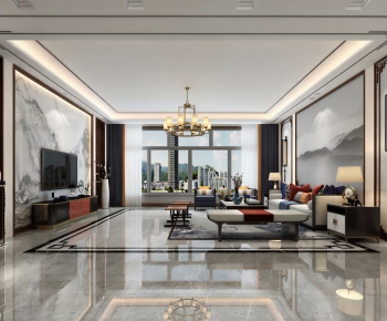 New Chinese Style A Living Room-ID:105350022