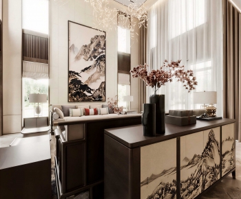 New Chinese Style A Living Room-ID:988588099