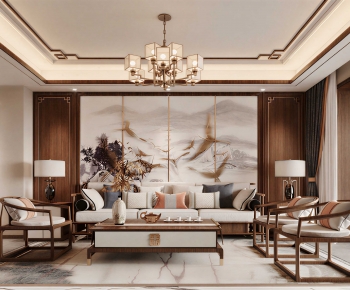 New Chinese Style A Living Room-ID:809700977