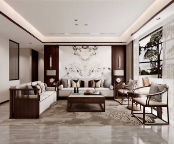 New Chinese Style A Living Room-ID:923640979
