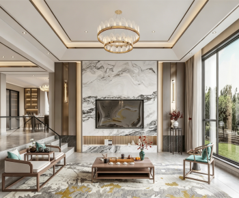 New Chinese Style A Living Room-ID:699853905