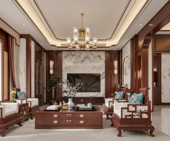New Chinese Style A Living Room-ID:654691931