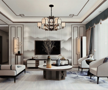 New Chinese Style A Living Room-ID:803507096