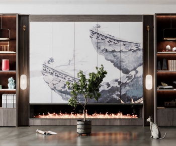 New Chinese Style TV Wall-ID:632924088