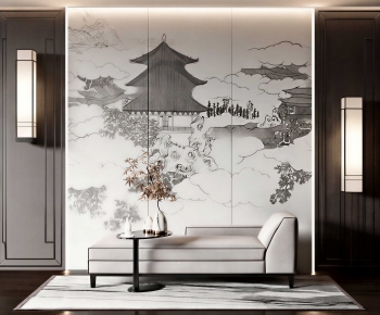 New Chinese Style TV Wall-ID:343658985