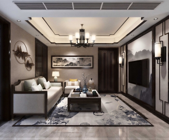 New Chinese Style A Living Room-ID:996267082