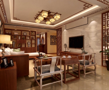 New Chinese Style A Living Room-ID:883498912