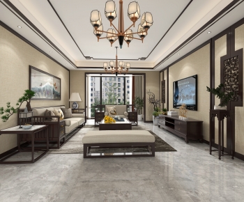 New Chinese Style A Living Room-ID:664685018