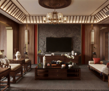 New Chinese Style A Living Room-ID:962554937