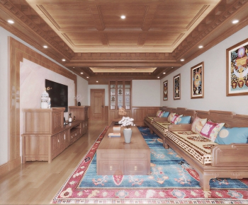 New Chinese Style A Living Room-ID:537658934