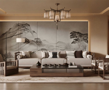 New Chinese Style A Living Room-ID:879342082