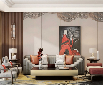 New Chinese Style A Living Room-ID:490109937