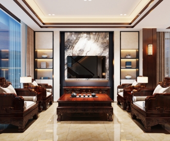 New Chinese Style A Living Room-ID:889921909
