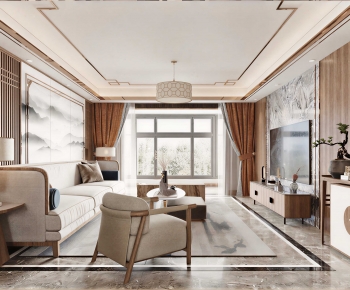New Chinese Style A Living Room-ID:630799068
