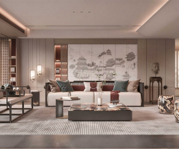 New Chinese Style A Living Room-ID:614659071