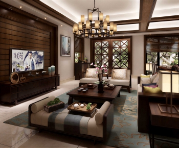 New Chinese Style A Living Room-ID:753218891