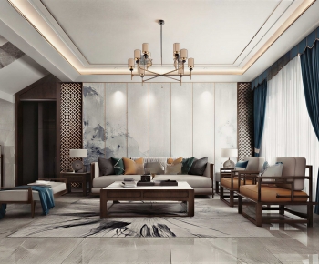 New Chinese Style A Living Room-ID:921567926