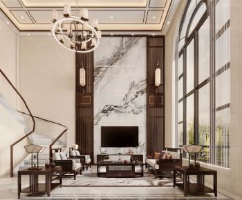 New Chinese Style A Living Room-ID:740901952