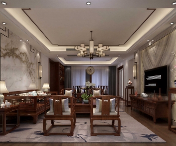New Chinese Style A Living Room-ID:985995058