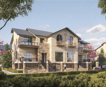 Simple European Style Double Townhouse-ID:668349352