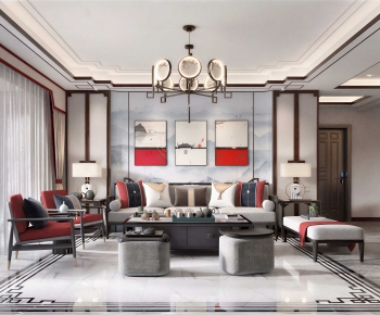 New Chinese Style A Living Room-ID:509640935