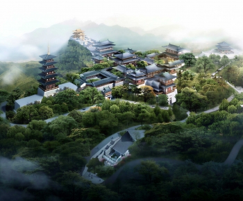 New Chinese Style Architectural Bird's-eye View Planning-ID:412930979