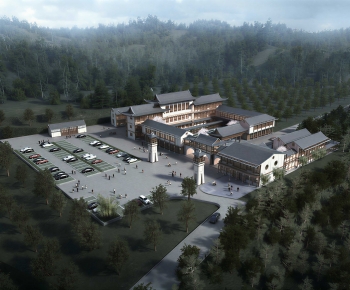 New Chinese Style Architectural Bird's-eye View Planning-ID:673834097