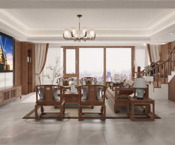 New Chinese Style A Living Room-ID:689336068
