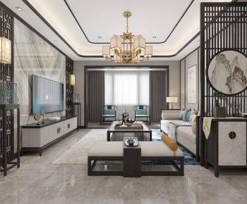 New Chinese Style A Living Room-ID:876338015