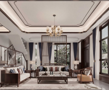 New Chinese Style A Living Room-ID:748882062