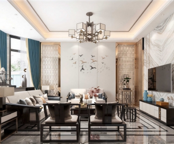 New Chinese Style A Living Room-ID:600568063
