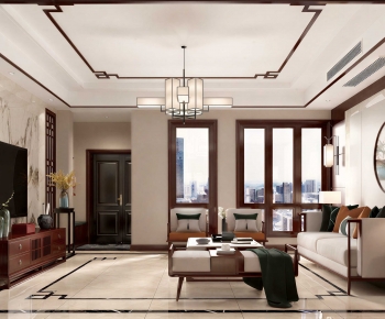 New Chinese Style A Living Room-ID:449695117