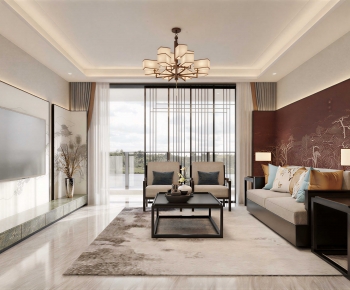 New Chinese Style A Living Room-ID:751738078