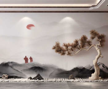 New Chinese Style TV Wall-ID:979043014