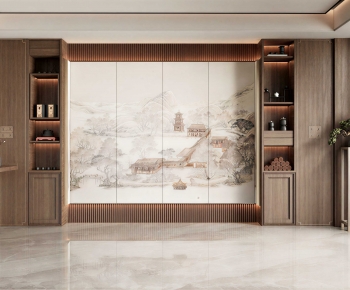 New Chinese Style TV Wall-ID:973736051
