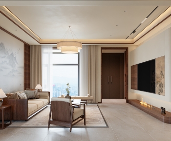 New Chinese Style A Living Room-ID:700944903