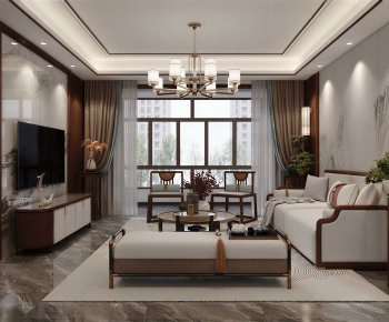 New Chinese Style A Living Room-ID:599627028