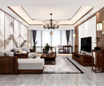 New Chinese Style A Living Room-ID:610585934