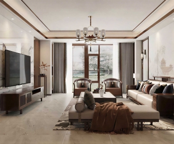 New Chinese Style A Living Room-ID:713675981