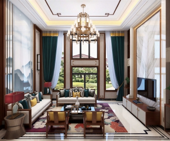 New Chinese Style A Living Room-ID:620980399