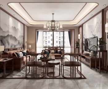 New Chinese Style A Living Room-ID:590534933