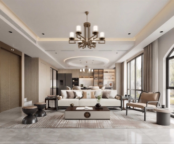 New Chinese Style A Living Room-ID:308352957