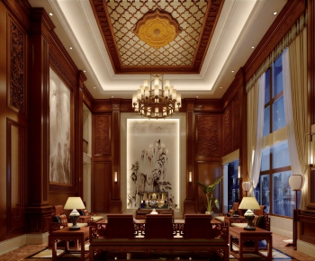 New Chinese Style A Living Room-ID:595808981