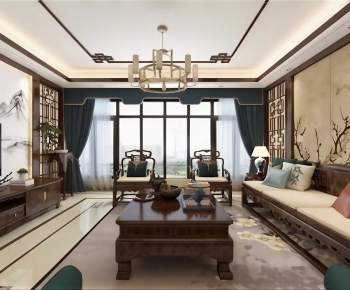New Chinese Style A Living Room-ID:732323884